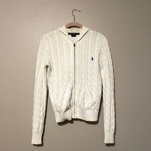 Ralph Lauren Sport Women’s White Cable Knit Zip Hoodie
